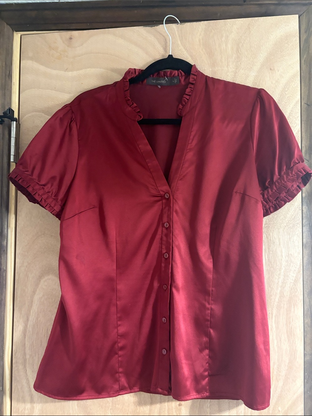 The Limited Women's Deep Red Ruffle-Trim Button Down Blouse